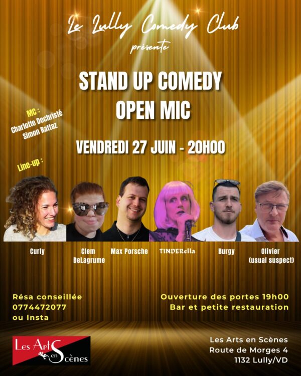 <span class="auteur">Stand up</span><span class="sous-titre">Open Mic</span><span class="date">Vendredi 27 juin à 20h</span>